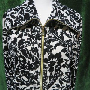 Ladies Velour Black and White Zip-Up Top